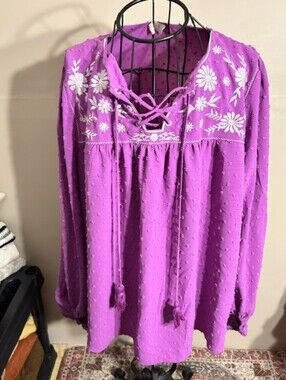 3x size three x womens shirt purple  blouse boho dress casual